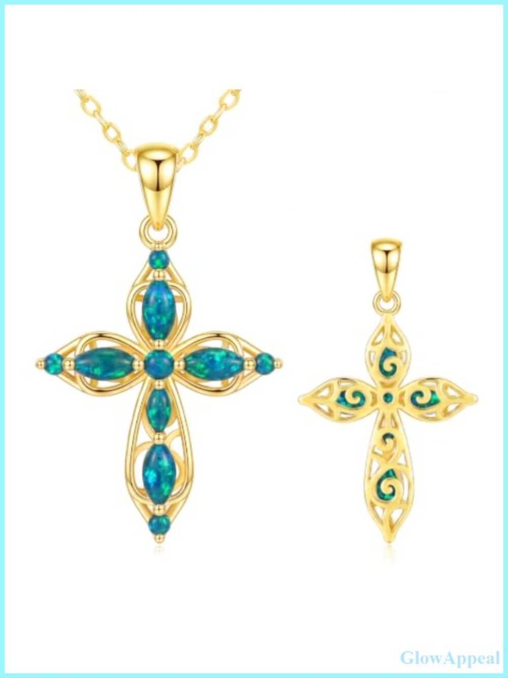 14K Gold Plated Cross Necklace Opal Pendant Women's Adjustable 20 Inch